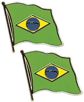 Pin Vlag Brazilie - 2x - 2 cm - vlaggen speldje - supporter - mini broche
