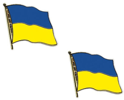 Pin Vlag Oekraine - 2x stuks - 2 cm - vlaggen speldje - supporter - mini broche