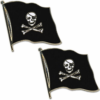 Pin Vlag Piraten thema - 2x stuks - 2 cm - vlaggen speldje - mini broche - piratenvlag