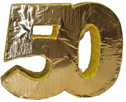 Pinata 50 jaar - goud - karton - 50 x 40 x 10 cm - verjaardag - abraham/sara - versiering Goudkleurig
