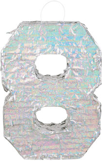 Piñata cijfer 8 holografisch zilver (40x28cm) Zilver - Grijs