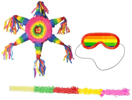 Pinata Feest sterren vorm 65 cm set + stok + masker