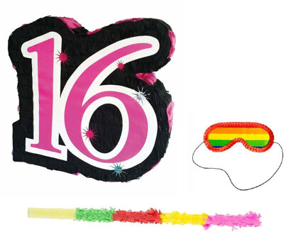 Pinata sweet sixteen 16 jaar set + stok + masker