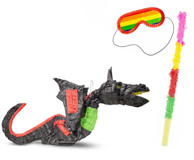 Pinata van een Draak set met masker en stok