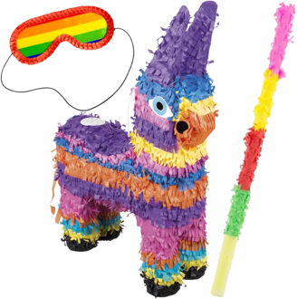 Pinata Van Een Mexicaanse Ezel Set Met Masker En Stok - Pinata 56 Cm - Feestartikelen Voor Een Verjaardag Multikleur