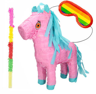 Pinata van een Paard set met masker en stok - Pinatas Multikleur