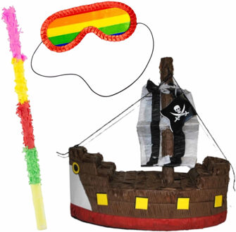 Pinata van een Piratenboot set met masker en stok