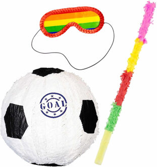 Pinata van een Voetbal set met masker en stok - Pinatas Multikleur