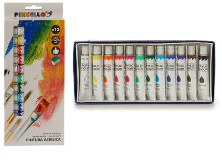 Pincello Acryl hobby/knutselen verf tubes 12 kleuren in tubes van 12 ml