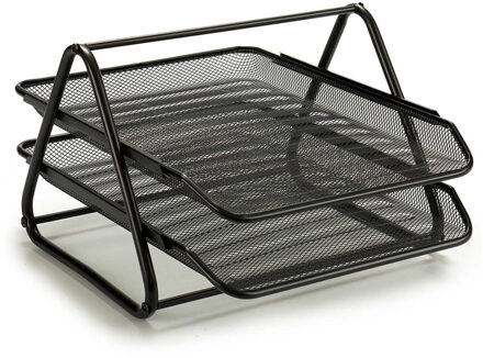 Pincello Brievenbakje/postbakje 2 laags - metaal - zwart - A4 formaat - 30 x 35 x 21 cm