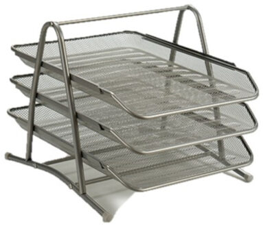 Pincello Brievenbakje/postbakje 3 laags - metaal - grijs - A4 formaat - 30 x 35 x 26 cm