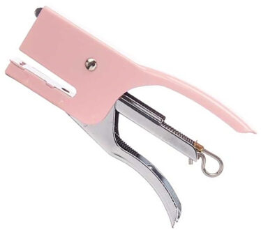 Pincello Kantoor nietmachine/niettang - metaal - 11 cm - roze - thuis/werk - met 500 nietjes