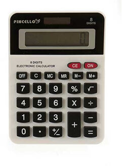 Pincello Rekenmachine/calculator - wit - 10 x 14 cm - voor school of kantoor - Solar