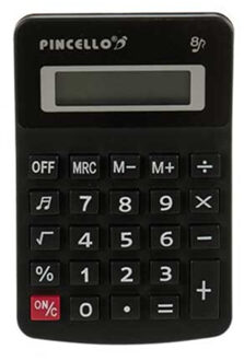 Pincello Rekenmachine/calculator - zwart - 7 x 11 cm - voor school of kantoor - batterij inbegrepen