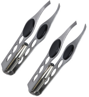 Pincet - 2x stuks - met LED verlichting - 9,5 cm - Persoonlijke verzorging - Zilverkleurige pincet m