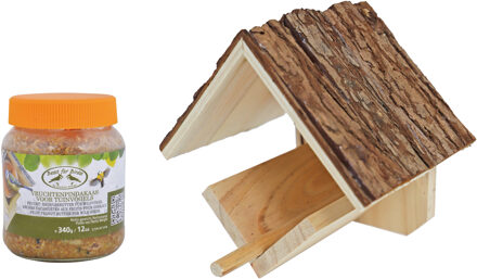 Pindakaas met ophang voor tuinvogels pakket - 1x pot vruchten voer - diverse soorten vogels voeren