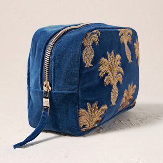Pineapple Cobalt Velvet Cosmetics Bag