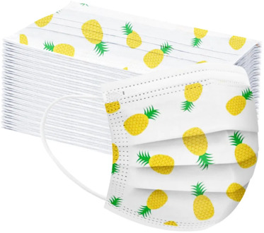 Pineapple Printed Children's Mask Disposable Face Mask Industrial 3ply Ear Loop 50pc Mouth Mask Mascarillas