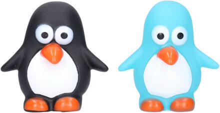 Pinguin/badeendjes - rubber - 2 stuks - zwart en blauw - 6 cm - bad speelgoed