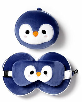 Pinguin knuffel/reiskussen/slaapmasker - 2-in-1 set - voor kinderen