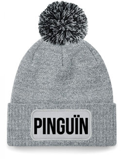 Pinguin muts met pompon unisex one size - grijs One size