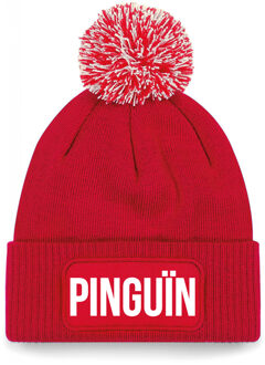 Pinguin muts met pompon unisex one size - Rood One size