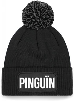 Pinguin muts met pompon unisex one size - zwart One size