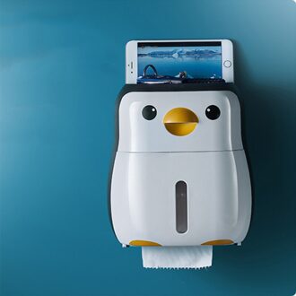 Pinguïn Toiletrolhouder Wall Mounted Punch Gratis Waterdichte Plastic Tissue Doos Thuis Badkamer Opbergrek Creatieve Draagbare