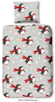 Pinguins flanel dekbedovertrek - 1-persoons (140x200/220 Grijs