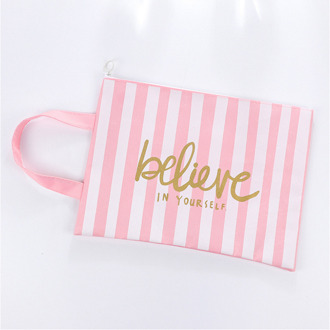 Pink Canvas Document Folder Pouch for A4 File Papeleria Business Paper Document Organizer Bag School Binder Office Supplies