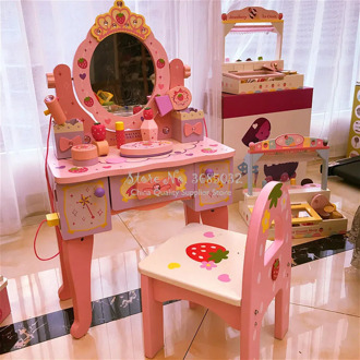 Pink Simulation Princess Dressing Table & chair Children's Dressers For 3-6 Years Old Home Wooden Toy Girls Child Birthday Gifts