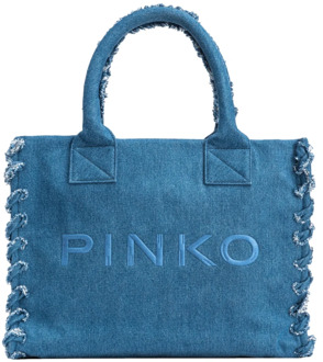 Pinko Blauwe Denim Strand Shopper Tas Pinko , Blue , Dames - ONE Size