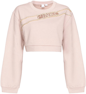 Pinko Cropped sweatshirt met strass logo Pinko , Pink , Dames - L,M,S