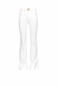 Pinko Flare-Fit Witte Jeans met Love Birds Diamond Cut Gesp Pinko , White , Dames - W29,W28,W27,W30,W26