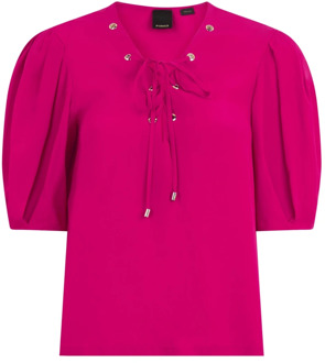 Pinko Fuchsia korte mouwen V-hals blouse Pinko , Pink , Dames - 2Xl,L,M,Xs,2Xs