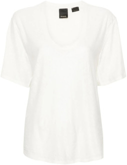 Pinko Geborduurd Logo Witte T-shirts en Polos Pinko , White , Dames - L,M,S,Xs