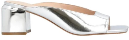 Pinko Gelamineerde Flip Flop Sandalen met Zilveren Hak Pinko , Gray , Dames - 38 Eu,36 Eu,37 EU