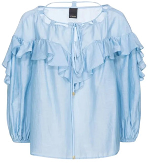 Pinko Gerimpelde zijden katoenen blouse Pinko , Blue , Dames - L,M