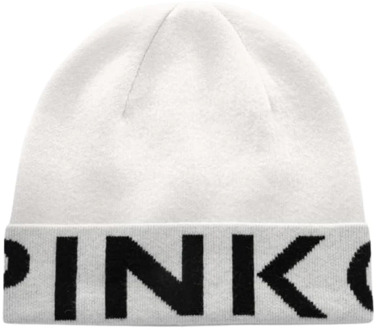Pinko Grote Logo Gebreide Hoed Pinko , White , Unisex - ONE Size