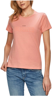 Pinko Katoenen Jersey T-shirt Pinko , Orange , Dames - L,M,S,Xs