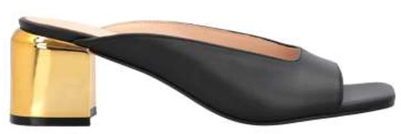 Pinko Leren Muiltjes Sandalen met Chunky Vierkante Gouden Hak Pinko , Black , Dames - 36 Eu,37 Eu,39 Eu,38 Eu,40 EU