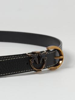 Pinko Leren Riem Met Logo Gesp Zwart