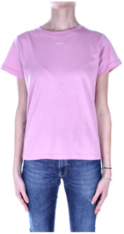 Pinko Logo Front T-shirt in Roze Katoen Pinko , Pink , Dames - L,M,S,Xs