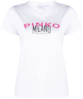 Pinko Logo Print Witte T-shirts en Polos Pinko , White , Dames - L,M,Xs