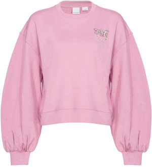 Pinko Love Birds Geborduurde Boxy Sweatshirt in Roze Pinko , Pink , Dames - M,S,Xs