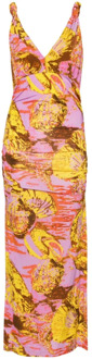 Pinko Multicolor Grafische Print V-Hals Jurk Pinko , Multicolor , Dames - M,S,Xs