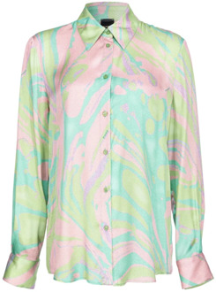 Pinko Multicolor Satijnen Overhemd met Klassieke Kraag Pinko , Multicolor , Dames - L,M,S,Xs