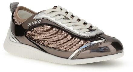 Pinko Pailletten leren sneakers Grijs