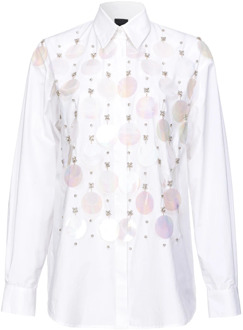 Pinko Poplin overhemd met paillettenborduursel Pinko , White , Dames - S,2Xs
