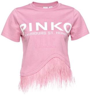 Pinko Steden T-shirt met veren Pinko , Pink , Dames - M,S